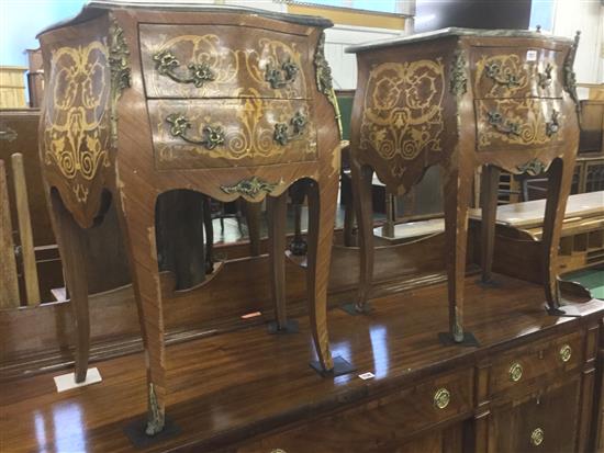 2 French marble topped Bombe fronted 2 drawer cabinets